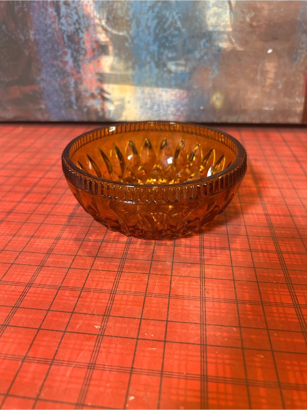 Vintage Amber Carnival Glass Bowl: Diamond Pattern Catchall